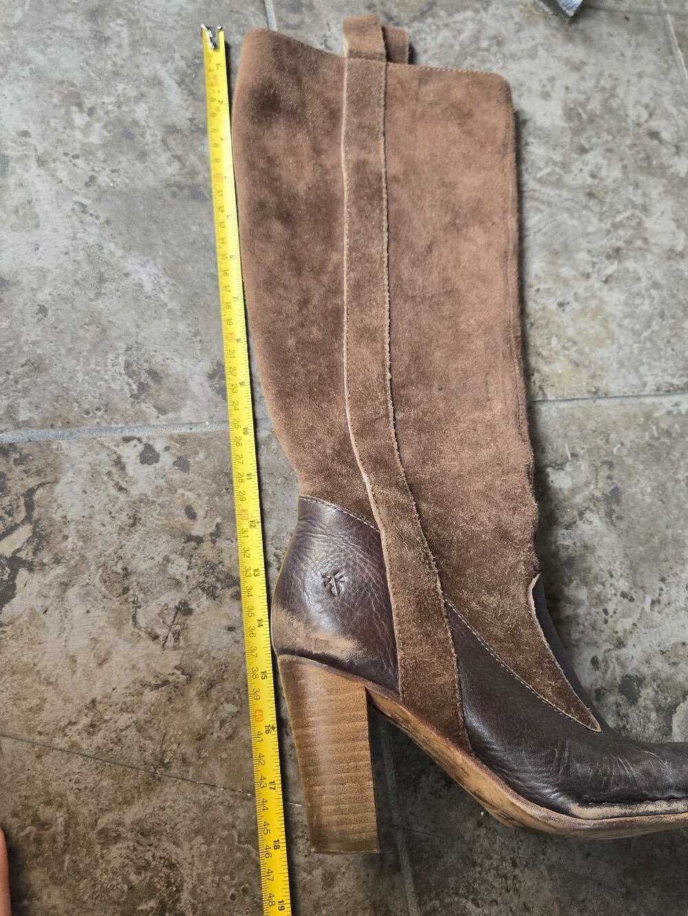 Frye Villager Pull On Tall Boots Leather Suede Heels Brown Size 6 - Picture 15 of 15